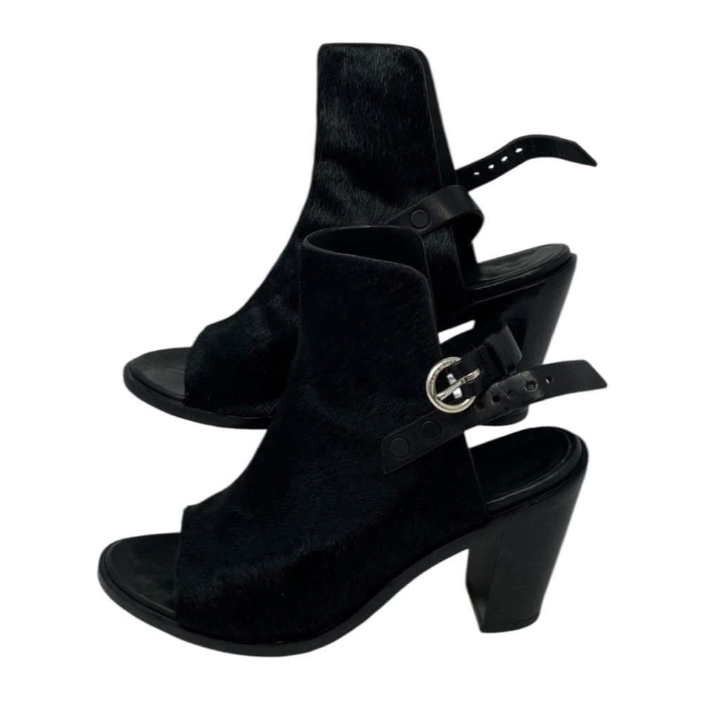 Rag & Bone Wyatt Open Toe Ankle Booties Black Horsehair Leather Block Heel EU 38